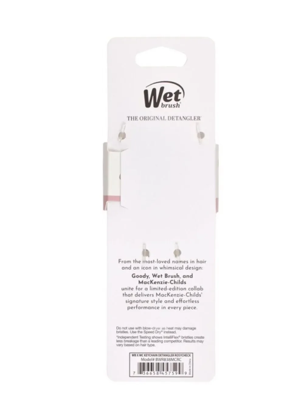 Wet brush x Mackenzie-Childs Keychain Detangler Brush White Pink Rosy Check